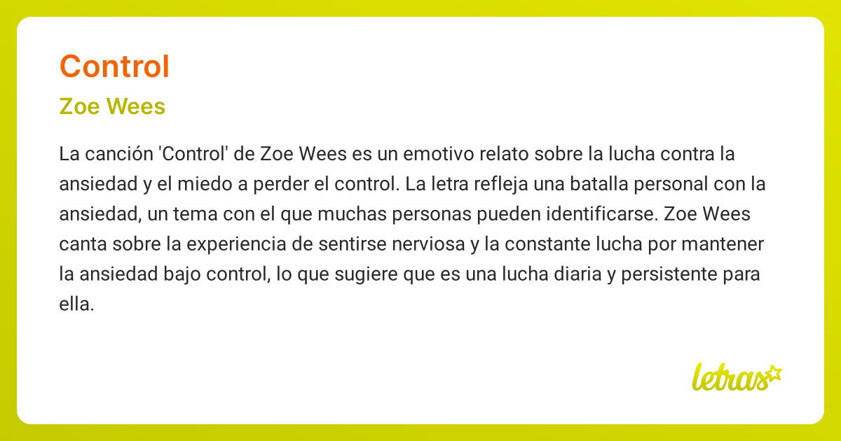 Significado de la canción CONTROL (Zoe Wees)