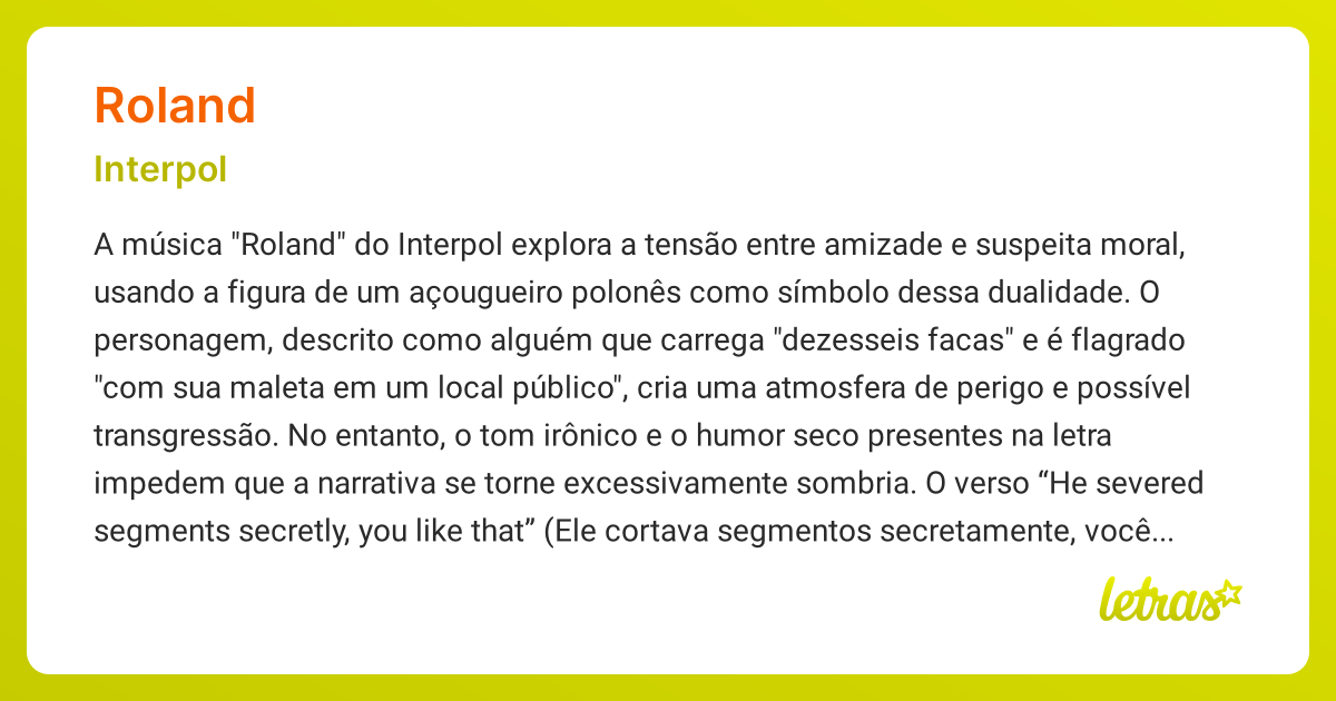 Significado da música ROLAND (Interpol) - LETRAS.MUS.BR
