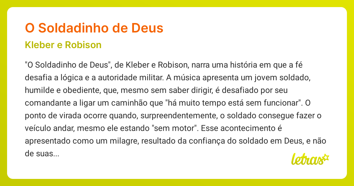 Significado da música O SOLDADINHO DE DEUS (Kleber e Robison) - LETRAS ...
