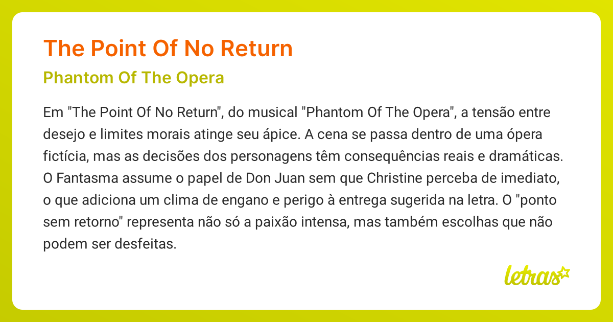 Significado da música THE POINT OF NO RETURN (Phantom Of The Opera