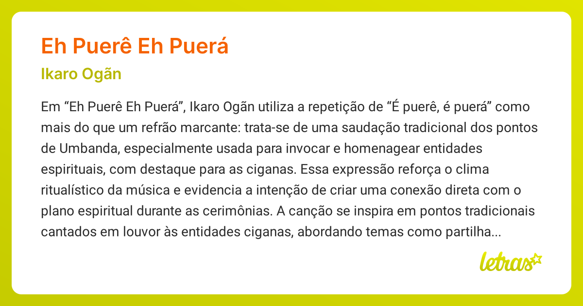 Significado da música EH PUERÊ EH PUERÁ (Ikaro Ogãn) - LETRAS.MUS.BR