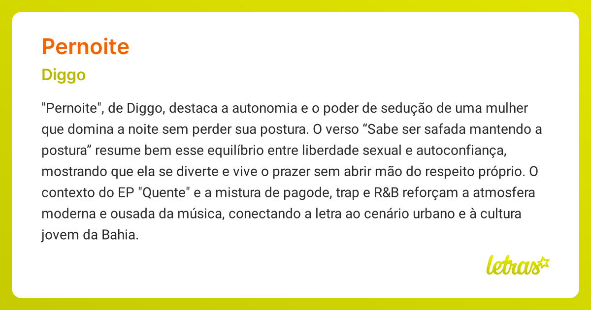 Significado da música PERNOITE (Diggo) - LETRAS.MUS.BR