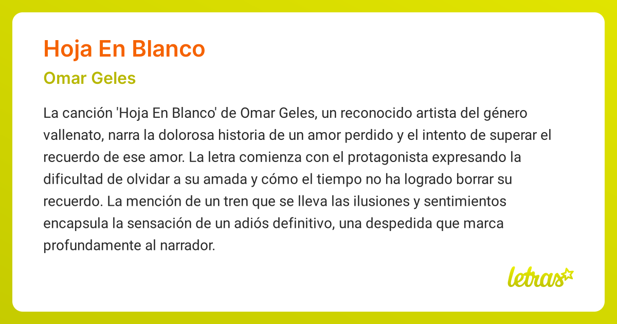 Significado de la canción HOJA EN BLANCO (Omar Geles)