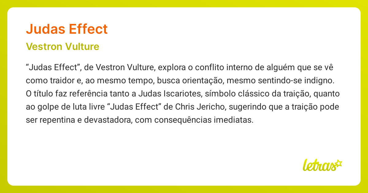 Significado da música JUDAS EFFECT (Vestron Vulture) - LETRAS.MUS.BR