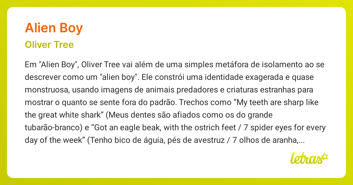 Significado da música ALIEN BOY (Oliver Tree) - LETRAS.MUS.BR