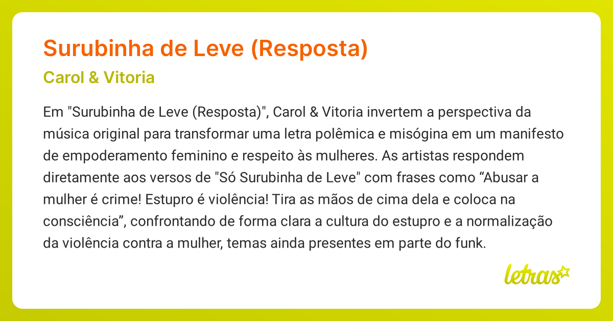 Significado da música SURUBINHA DE LEVE (RESPOSTA) (Carol & Vitoria ...