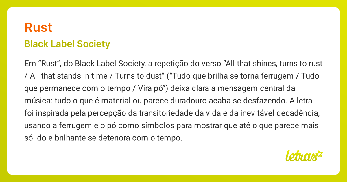 Significado da música RUST (Black Label Society) - LETRAS.MUS.BR