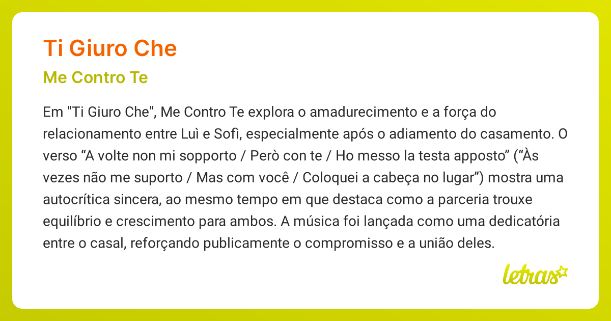 Significado da música TI GIURO CHE (Me Contro Te) - LETRAS.MUS.BR