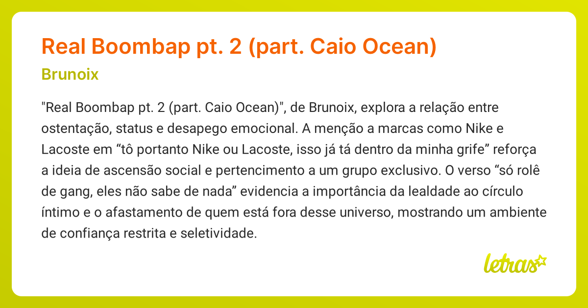 Significado da música Real Boombap pt. 2 (part. Caio Ocean) (Brunoix ...