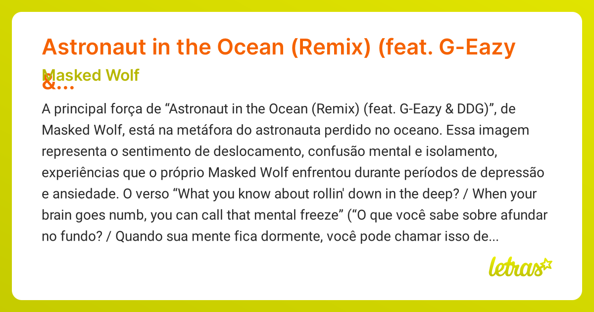 Significado da m sica astronaut in the ocean remix feat g eazy