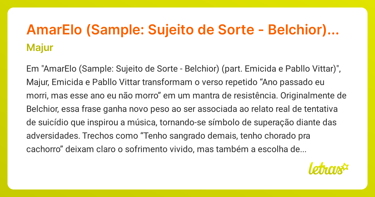 Significado da música AmarElo (Sample: Sujeito de Sorte - Belchior ...