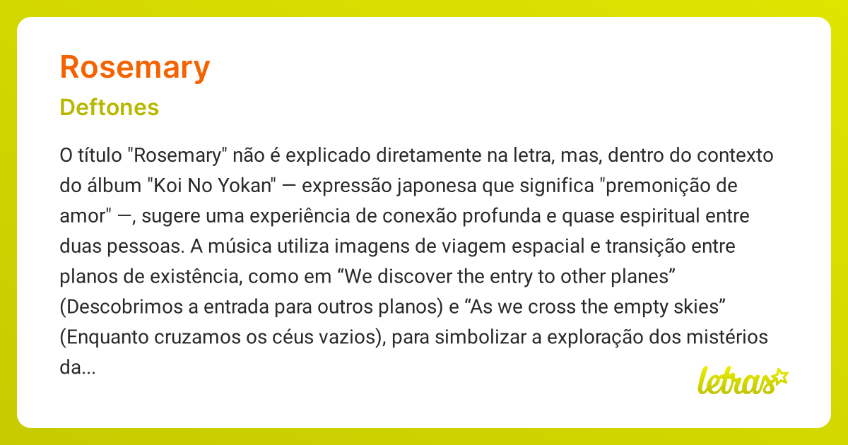 Significado da música ROSEMARY (Deftones) LETRAS.MUS.BR