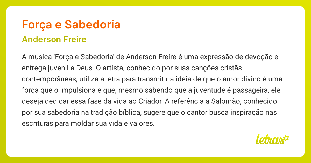 Significado da música FORÇA E SABEDORIA (Anderson Freire) - LETRAS.MUS.BR
