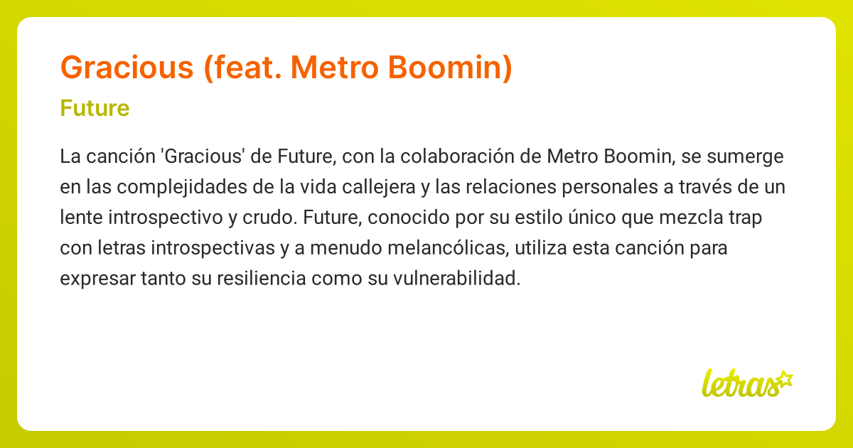 Significado de la canción GRACIOUS (FEAT. METRO BOOMIN) (Future