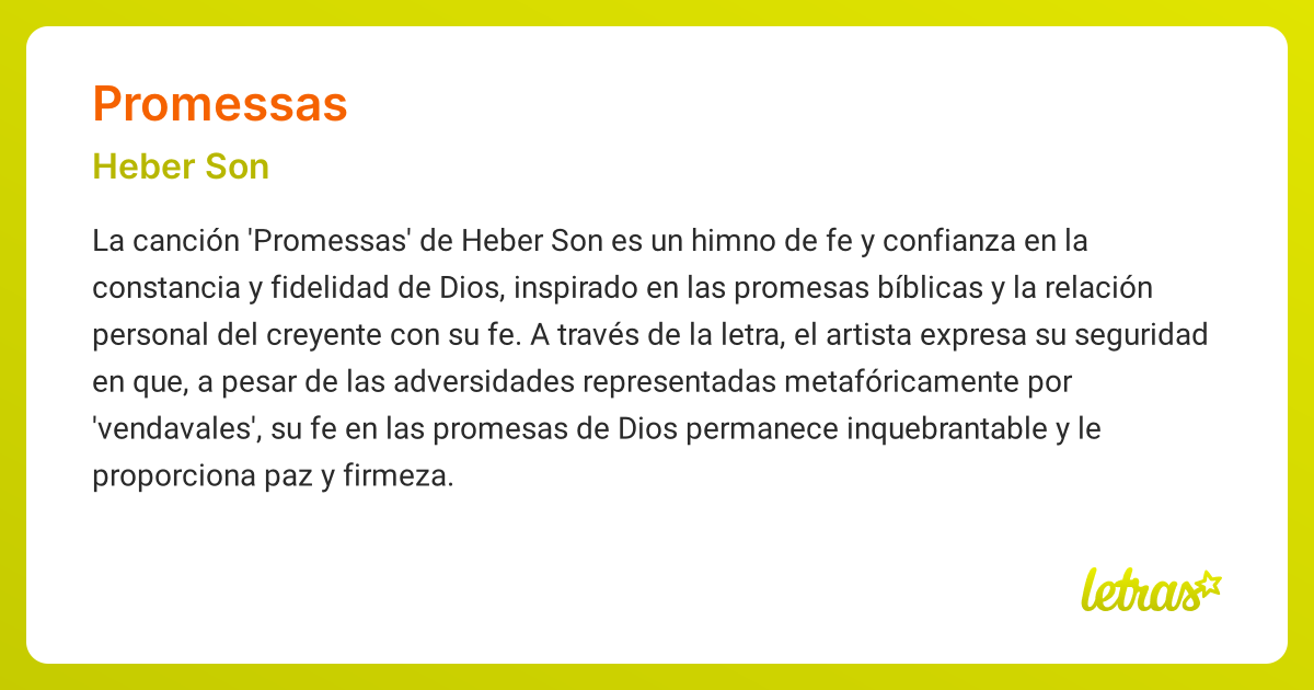 Significado de la canción PROMESSAS (Heber Son) - LETRAS.COM