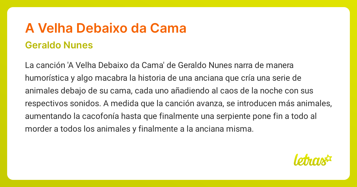Significado de la canción A VELHA DEBAIXO DA CAMA (Geraldo Nunes ...