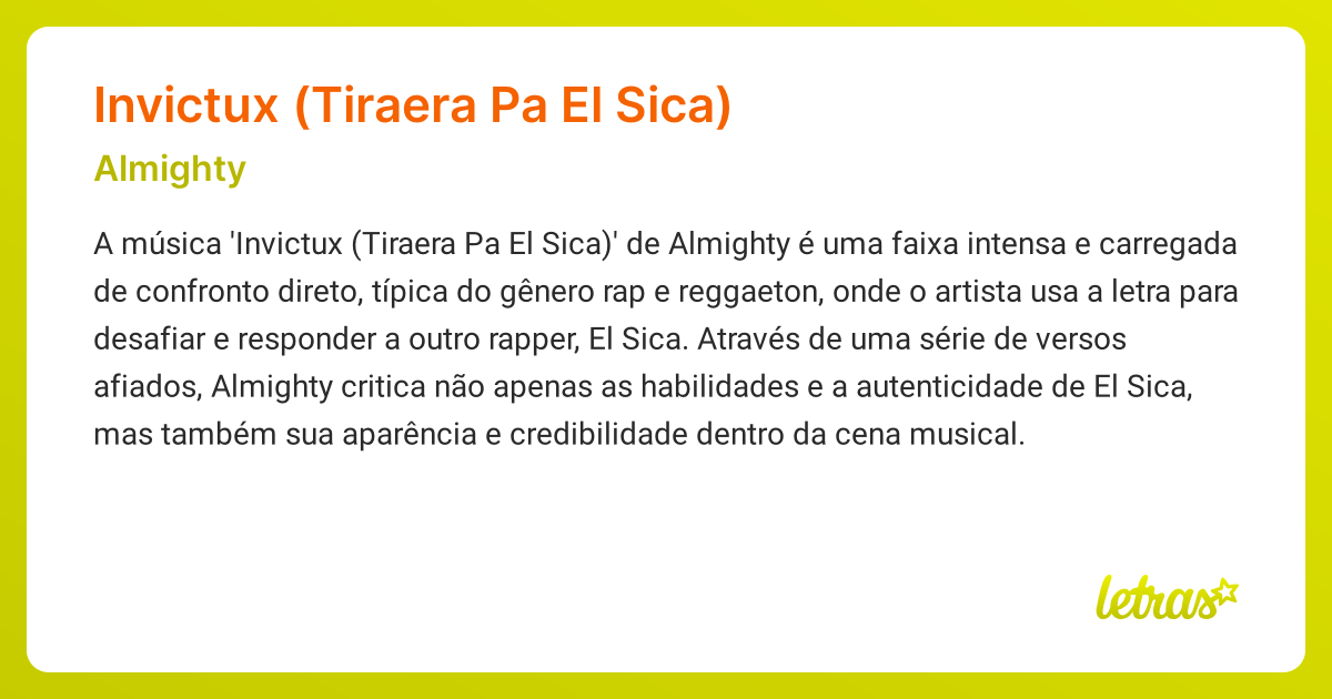 Significado da música INVICTUX (TIRAERA PA EL SICA) (Almighty) - LETRAS ...