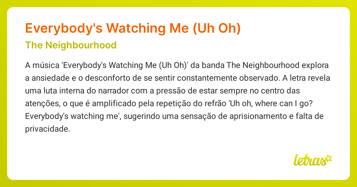 Everybody's watching me the neighbourhood clearance