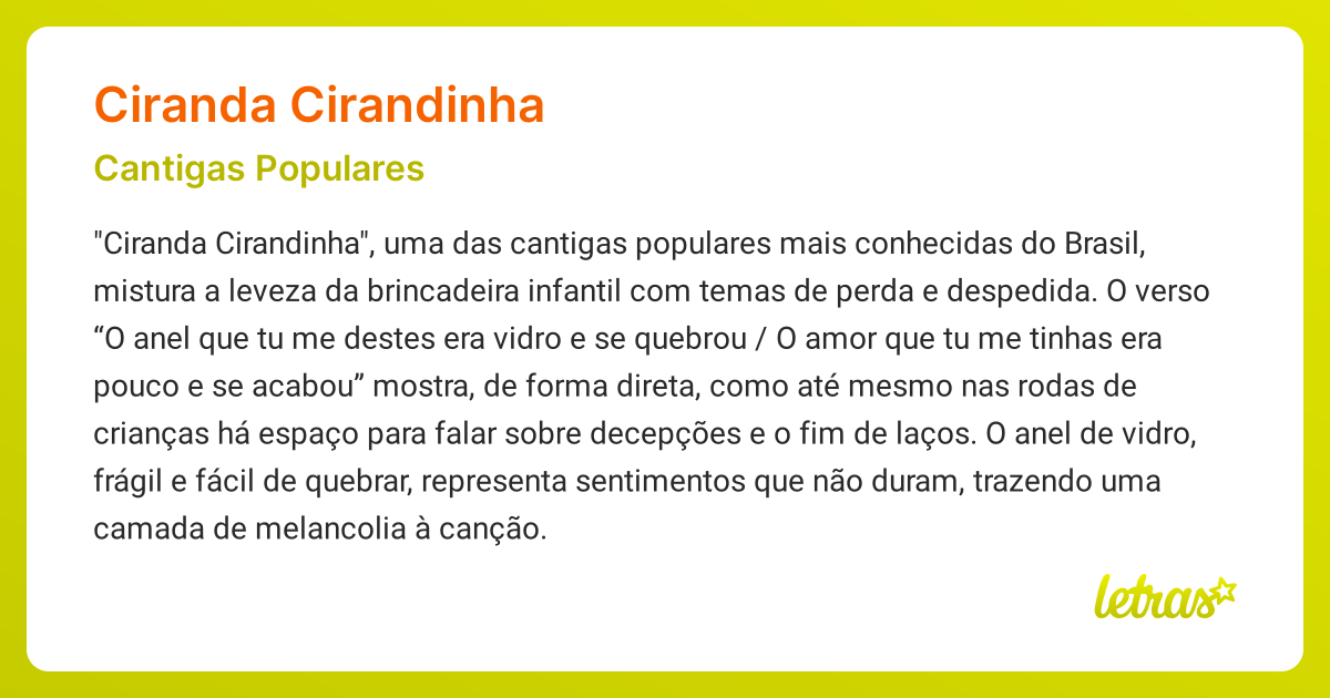 Significado da música CIRANDA CIRANDINHA (Cantigas Populares) - LETRAS ...