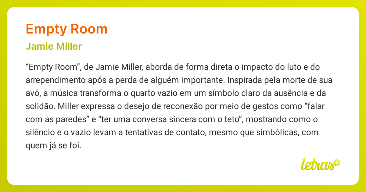 Significado da música EMPTY ROOM (Jamie Miller) - LETRAS.MUS.BR