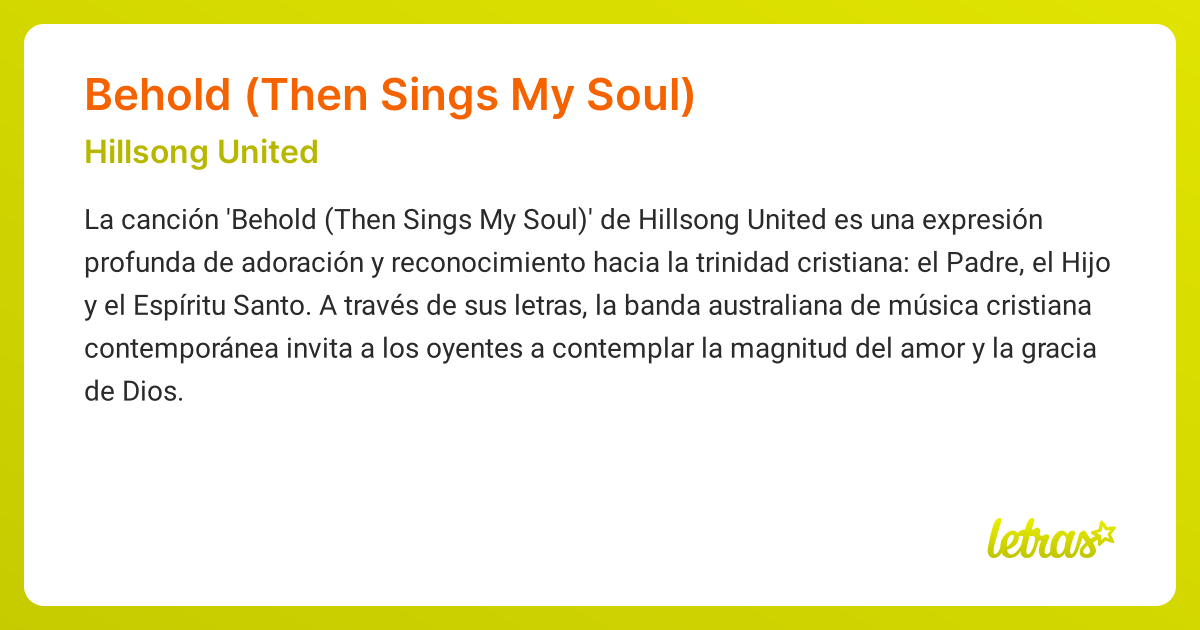 Significado de la canción BEHOLD (THEN SINGS MY SOUL) (Hillsong United ...