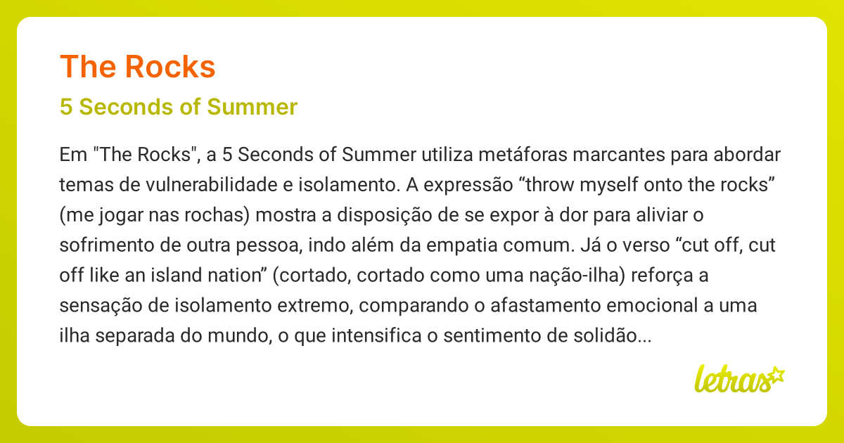 Significado da música THE ROCKS (5 Seconds of Summer) - LETRAS.MUS.BR