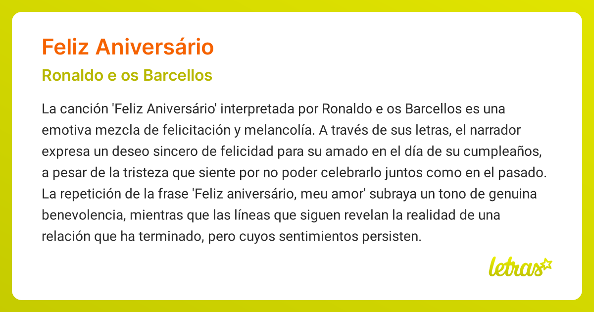 Significado de la canción FELIZ ANIVERSÁRIO (Ronaldo e os Barcellos ...