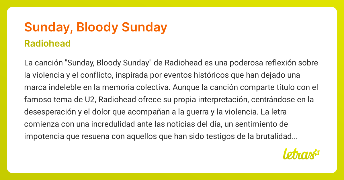 Significado de la canción SUNDAY, BLOODY SUNDAY (Radiohead) - LETRAS.COM