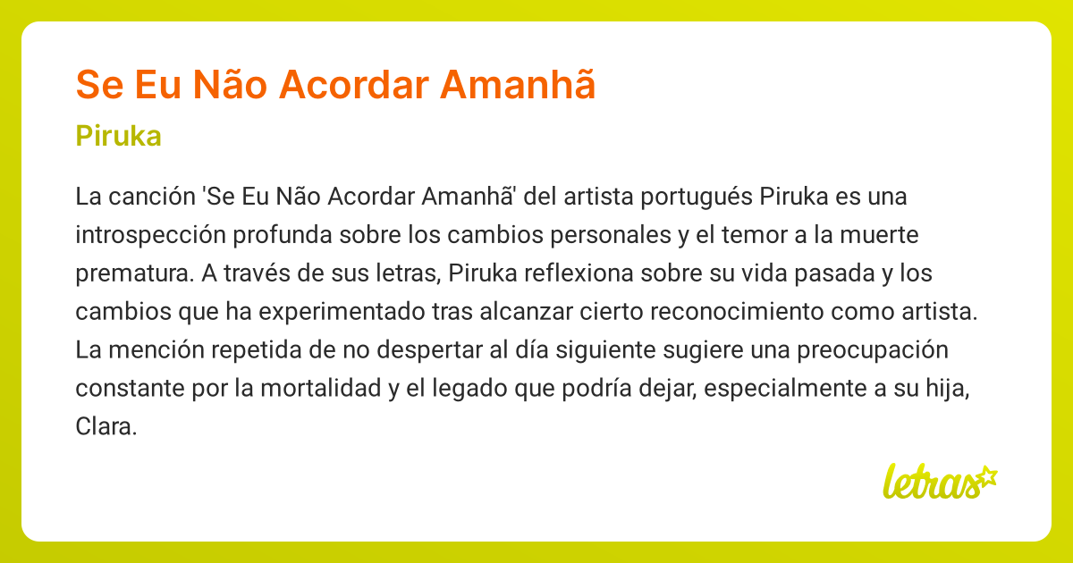 Piruka Se Eu Nao Acordar Amanha