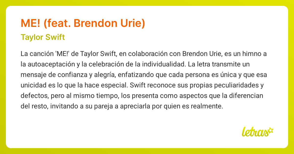 Significado de la canción ME! (FEAT. BRENDON URIE) - Taylor Swift ...