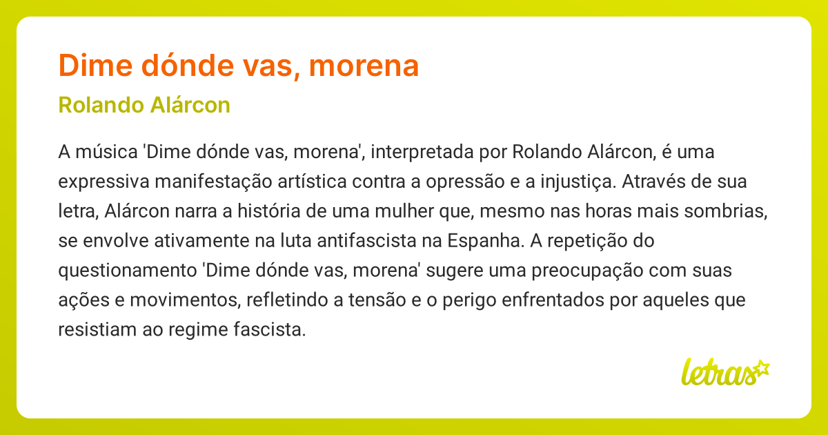 DIME DÓNDE VAS, MORENA (SIGNIFICADO) Rolando Alárcon