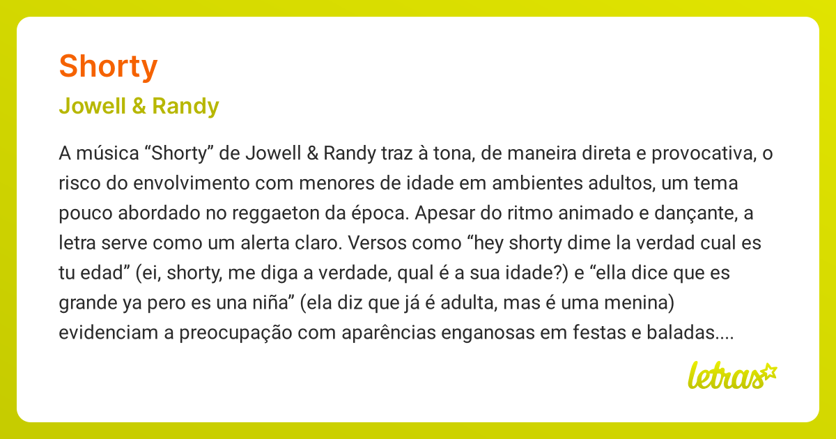 Significado da música SHORTY (Jowell & Randy) - LETRAS.MUS.BR