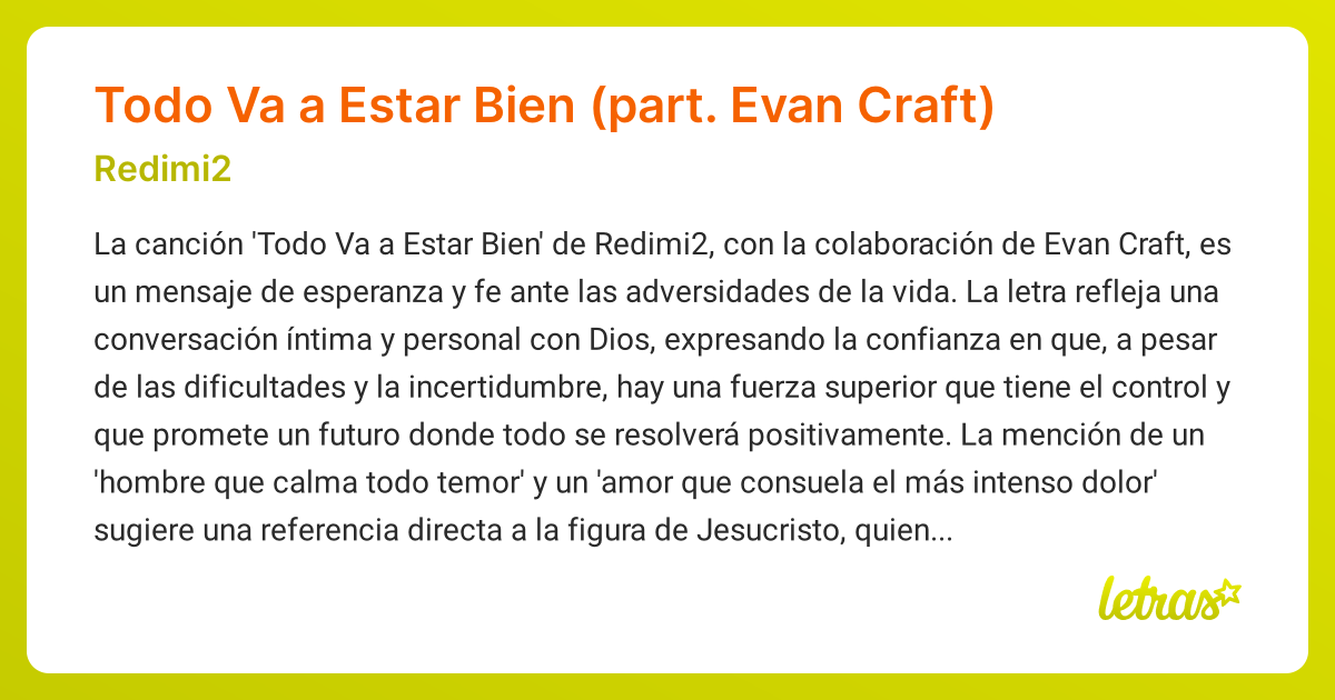 Significado De La Canción Todo Va A Estar Bien Part Evan Craft Redimi2 Letrascom