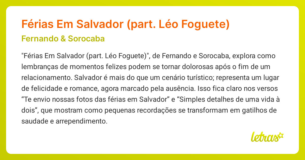 Significado da música Férias Em Salvador (part. Léo Foguete) (Fernando ...