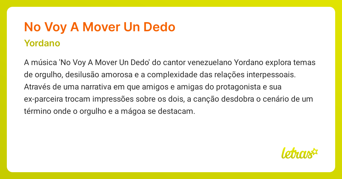 NO VOY A MOVER UN DEDO (SIGNIFICADO) Yordano