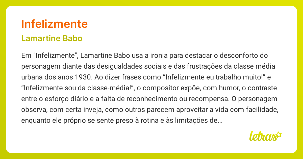 Significado da música INFELIZMENTE (Lamartine Babo) - LETRAS.MUS.BR