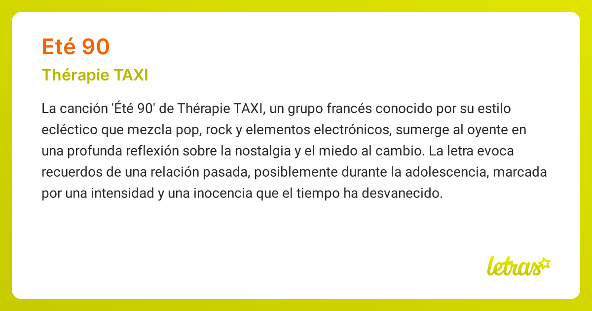 Significado de la canción ETÉ 90 (Thérapie TAXI)