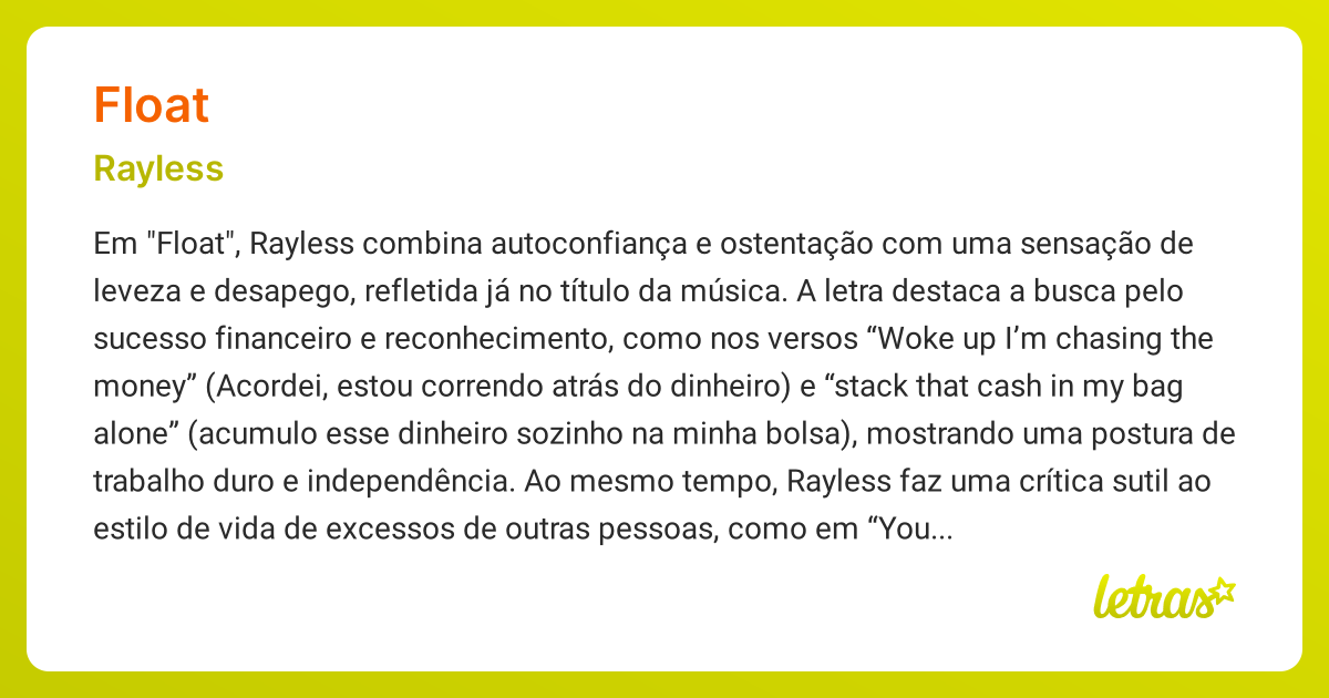 Significado da música FLOAT (Rayless) - LETRAS.MUS.BR