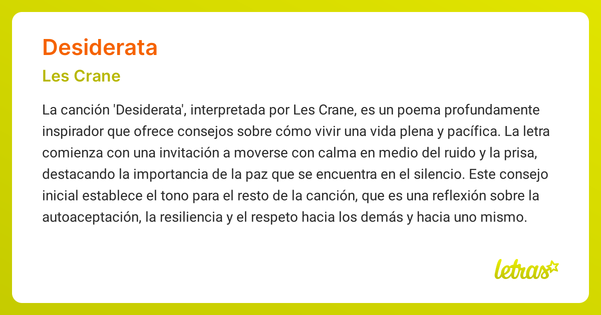 Significado de la canción DESIDERATA (Les Crane) - LETRAS.COM