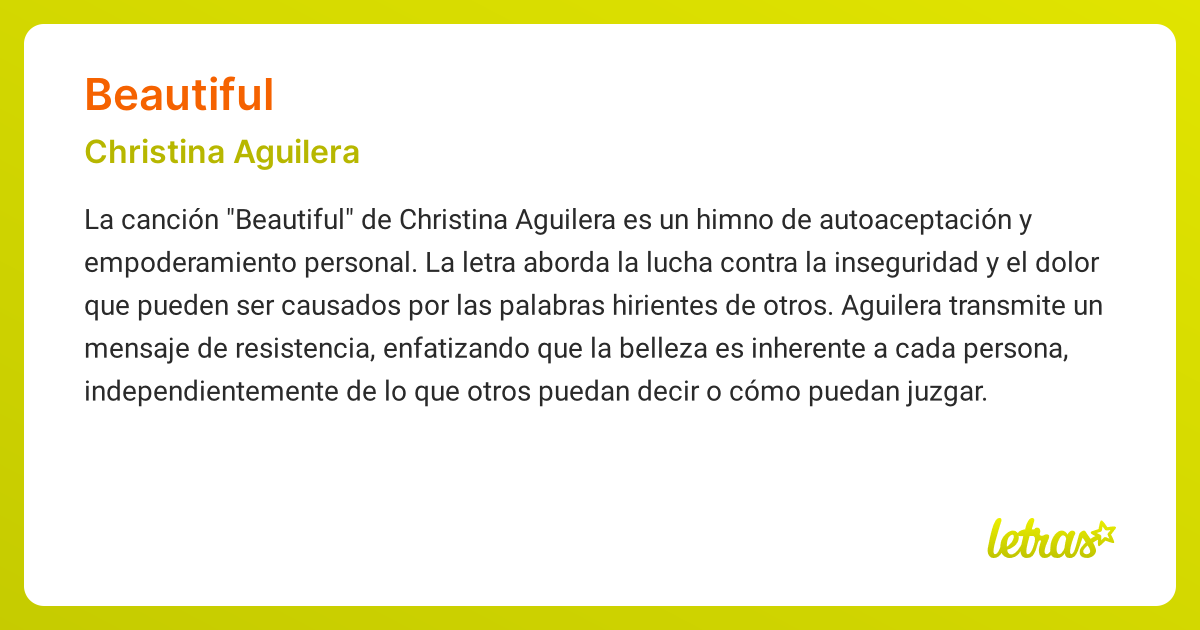Significado de la canción BEAUTIFUL (Christina Aguilera) - LETRAS.COM