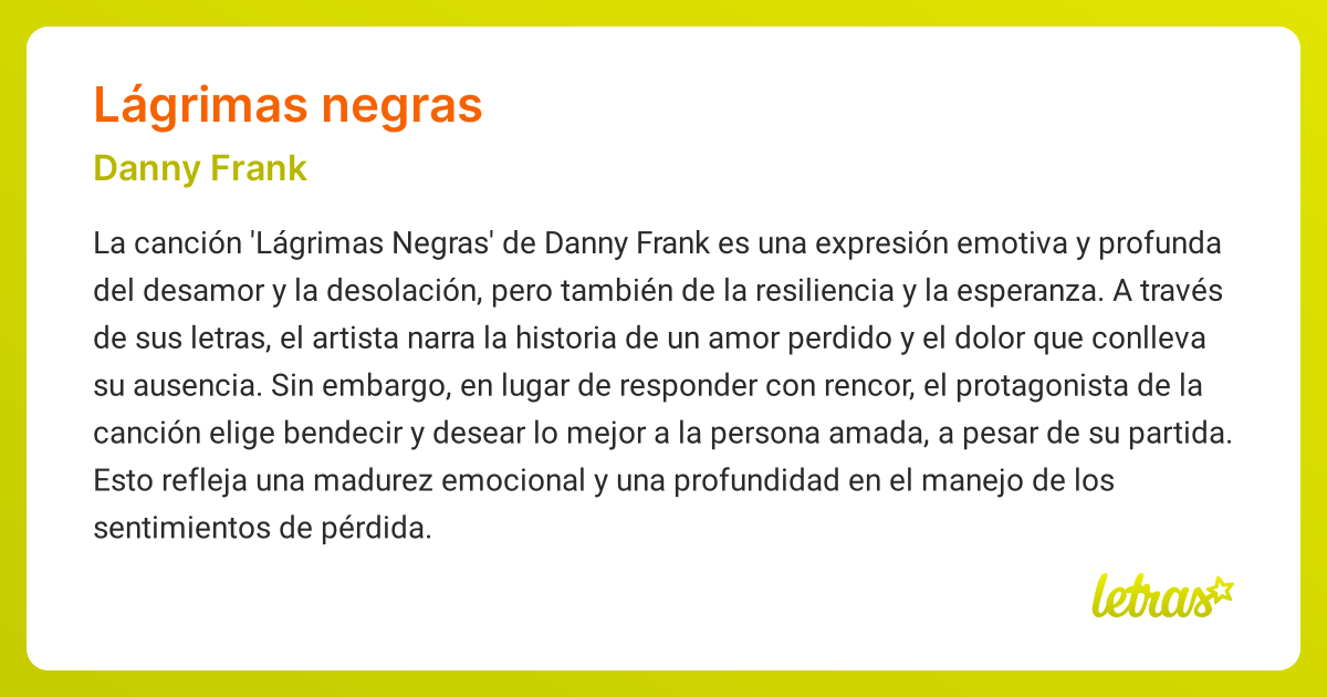 Significado de la canción LÁGRIMAS NEGRAS (Danny Frank) - LETRAS.COM