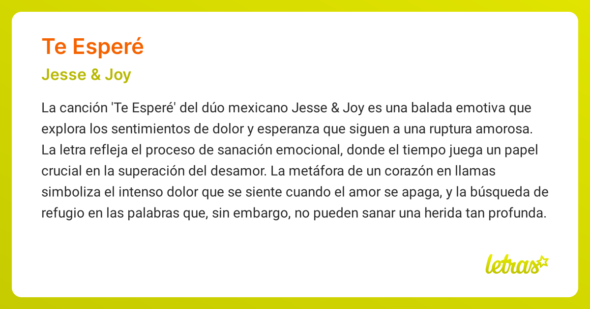 Significado de la canción TE ESPERÉ (Jesse & Joy)