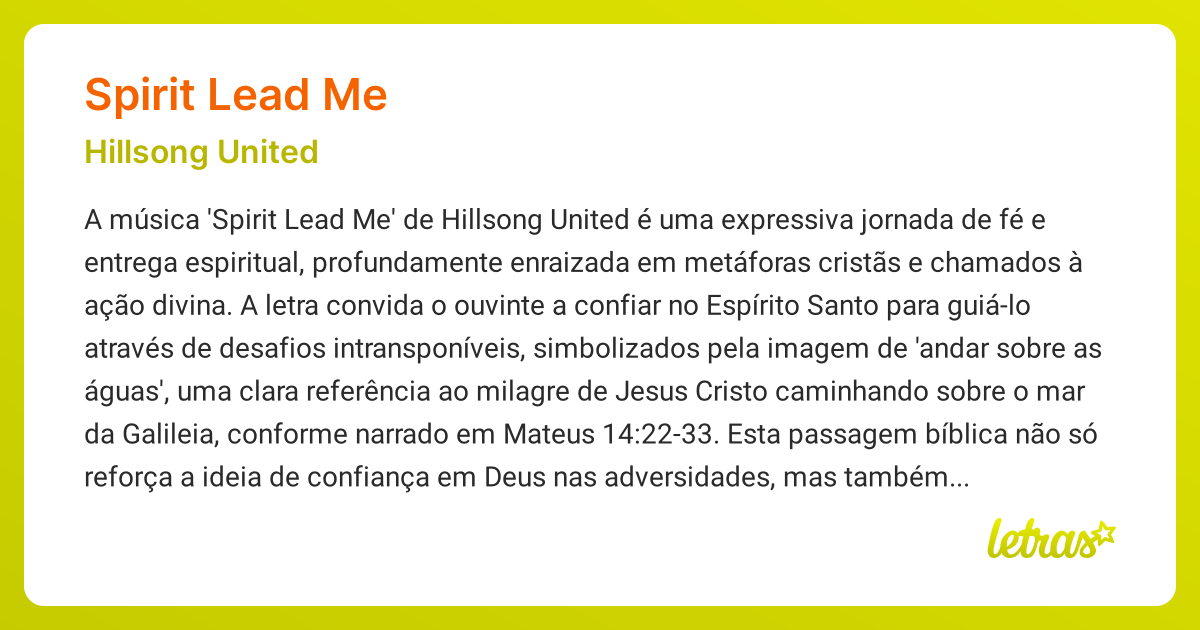 Significado da música SPIRIT LEAD ME (Hillsong United) - LETRAS.MUS.BR