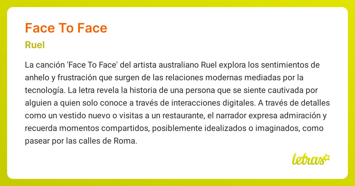Significado de la canción FACE TO FACE (Ruel) - LETRAS.COM
