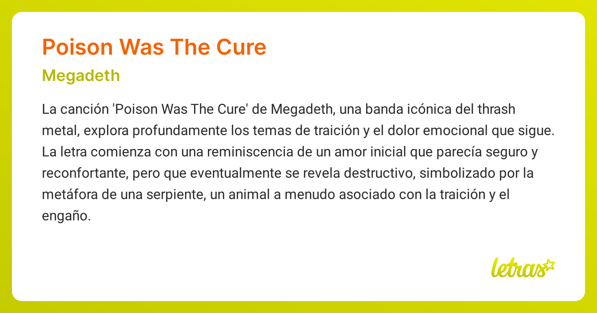 Significado de la canción POISON WAS THE CURE (Megadeth) - LETRAS.COM