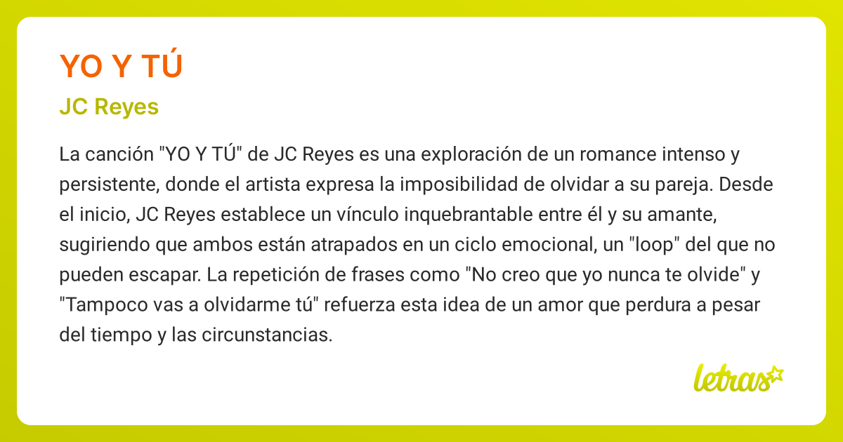 Significado de la canción YO Y TÚ (JC Reyes) - LETRAS.COM