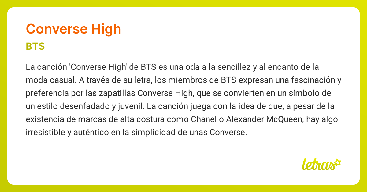 Significado de la cancion CONVERSE HIGH BTS LETRAS.COM