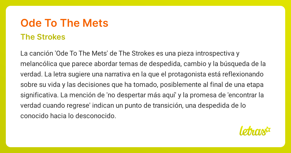 Significado de la canción ODE TO THE METS (The Strokes)