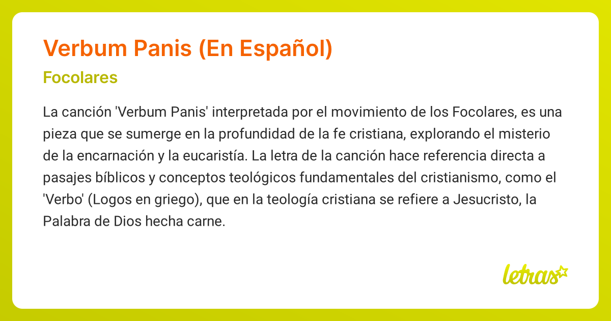 Significado de la canción VERBUM PANIS (EN ESPAÑOL) (Focolares ...