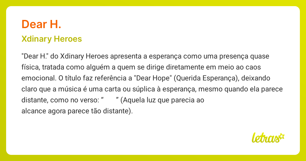 Significado da música DEAR H. (Xdinary Heroes) - LETRAS.MUS.BR